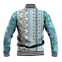 Hawaii Makahiki Turtle Baseball Jacket Blue Tapa Pattern - Polynesian Pride
