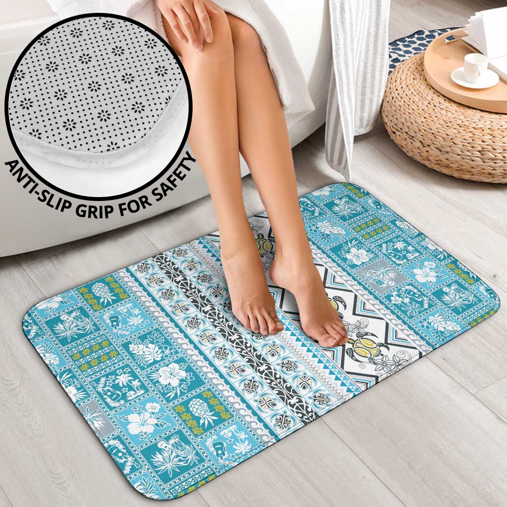 Hawaii Makahiki Turtle Bathroom Set Blue Tapa Pattern - Polynesian Pride