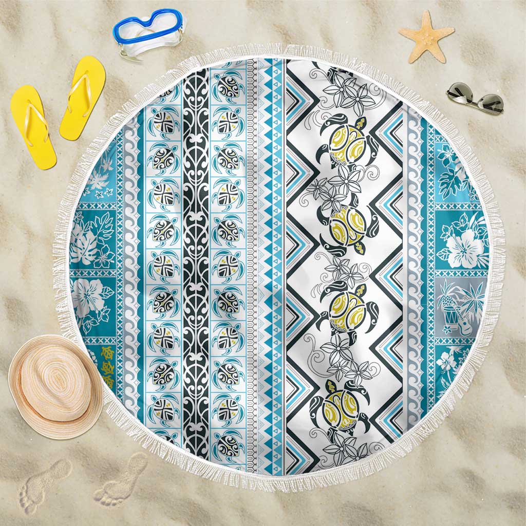 Hawaii Makahiki Turtle Beach Blanket Blue Tapa Pattern - Polynesian Pride