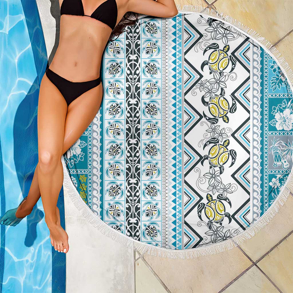 Hawaii Makahiki Turtle Beach Blanket Blue Tapa Pattern - Polynesian Pride