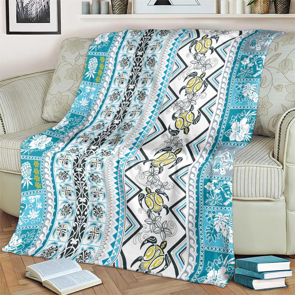 Hawaii Makahiki Turtle Blanket Blue Tapa Pattern - Polynesian Pride