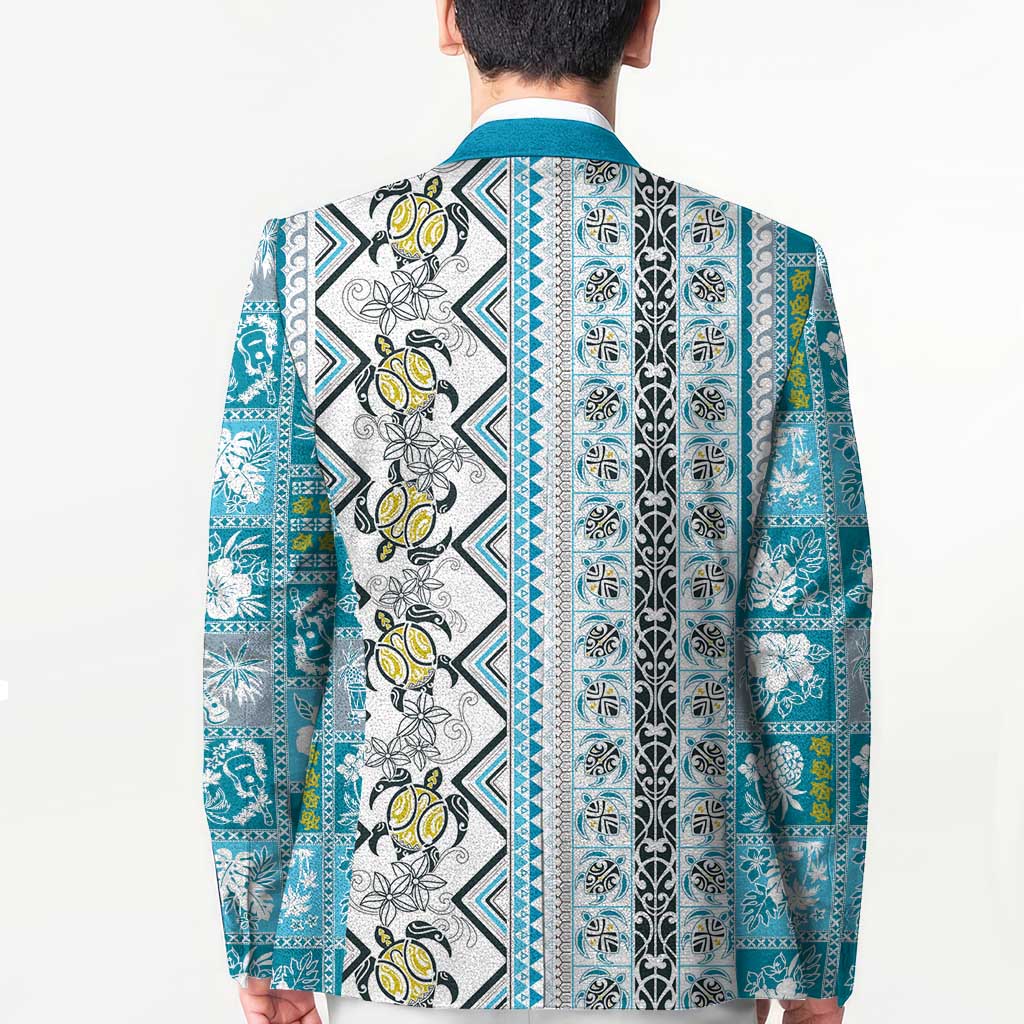 Hawaii Makahiki Turtle Blazer Blue Tapa Pattern - Polynesian Pride