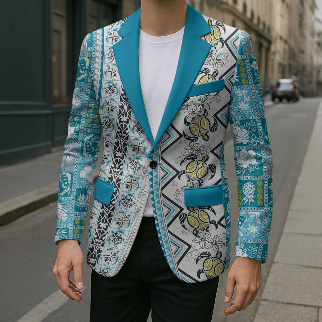 Hawaii Makahiki Turtle Blazer Blue Tapa Pattern - Polynesian Pride