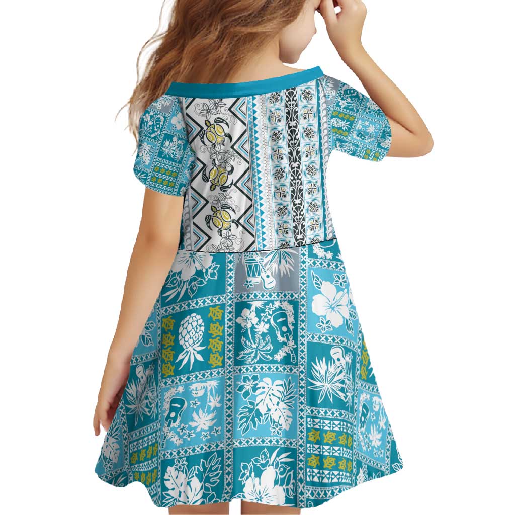 Hawaii Makahiki Turtle Family Matching Off Shoulder Maxi Dress and Hawaiian Shirt Blue Tapa Pattern - Polynesian Pride