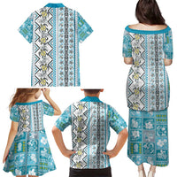 Hawaii Makahiki Turtle Family Matching Puletasi and Hawaiian Shirt Blue Tapa Pattern LT05 - Polynesian Pride