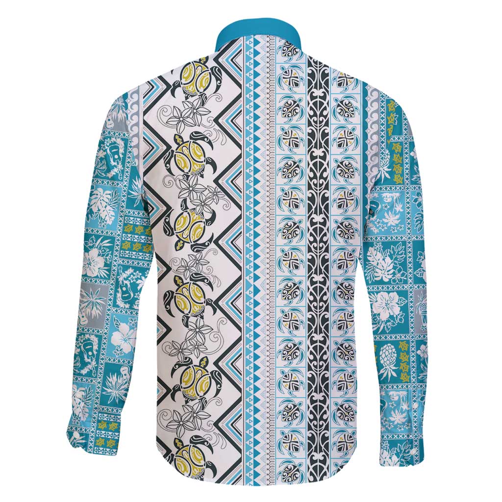 Hawaii Makahiki Turtle Family Matching Puletasi and Hawaiian Shirt Blue Tapa Pattern LT05 - Polynesian Pride