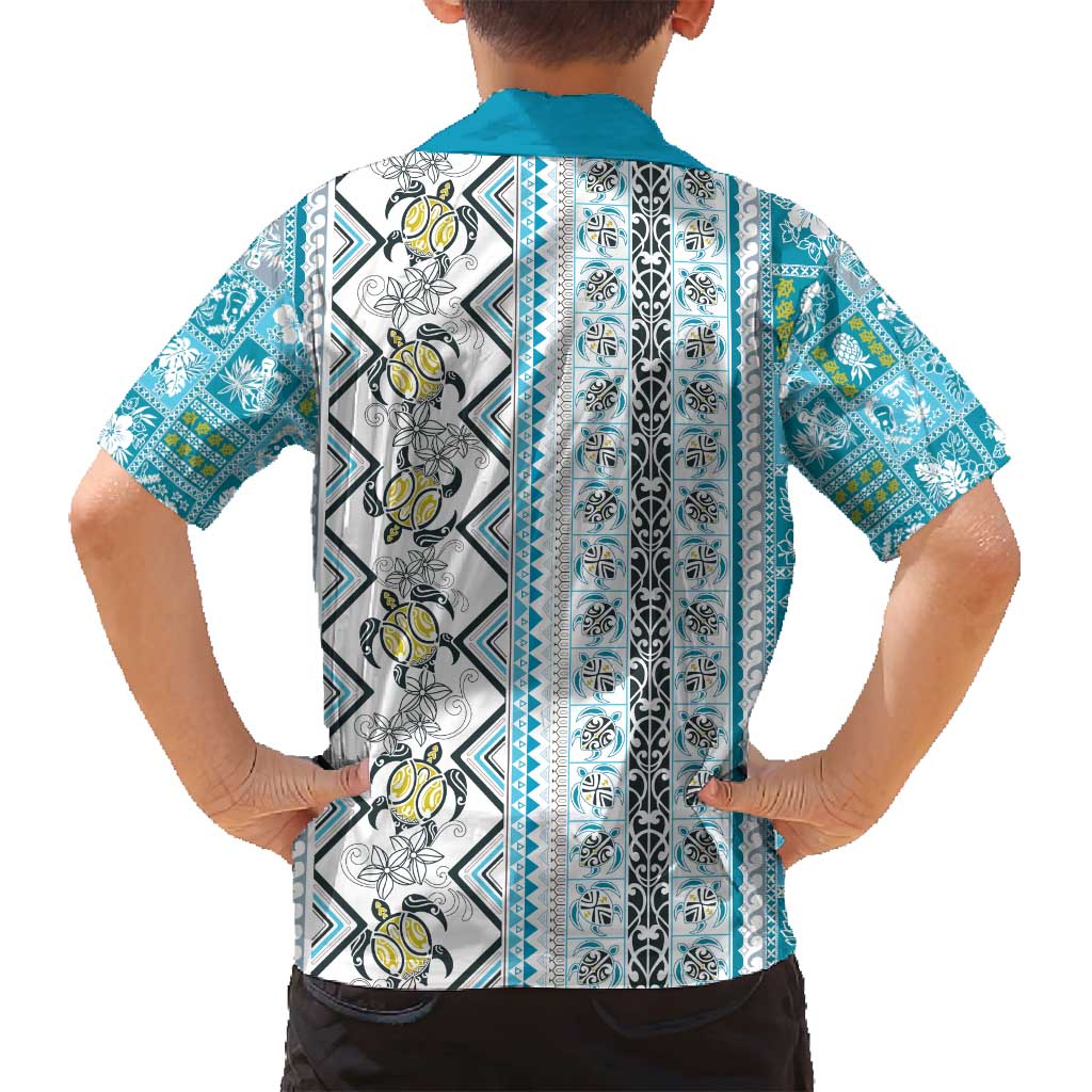 Hawaii Makahiki Turtle Family Matching Summer Maxi Dress and Hawaiian Shirt Blue Tapa Pattern - Polynesian Pride