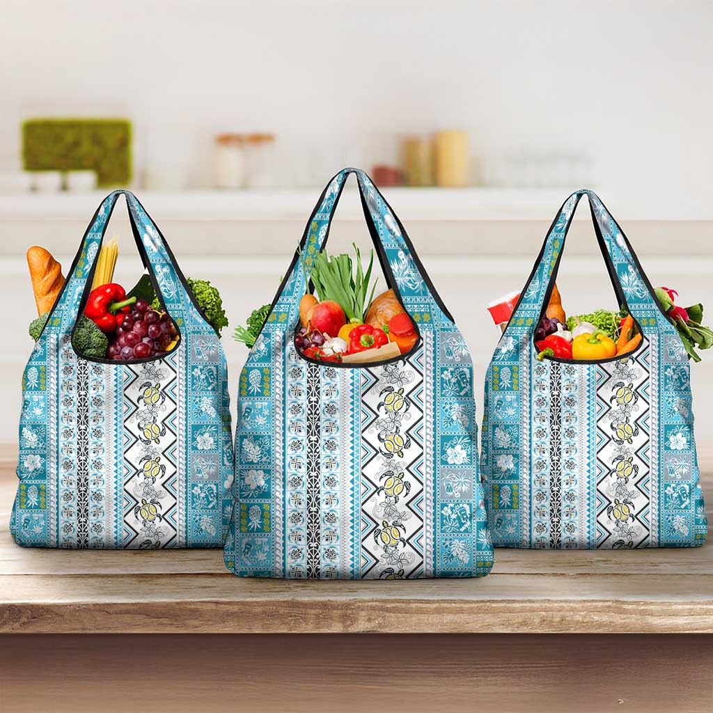 Hawaii Makahiki Turtle Grocery Bag Blue Tapa Pattern LT05 3-pack One Size Blue - Polynesian Pride