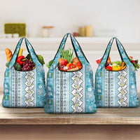 Hawaii Makahiki Turtle Grocery Bag Blue Tapa Pattern LT05 3-pack One Size Blue - Polynesian Pride