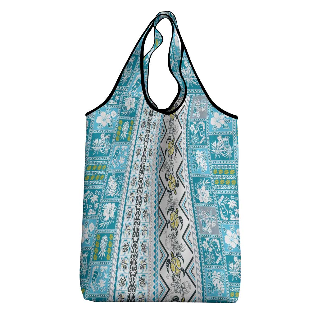 Hawaii Makahiki Turtle Grocery Bag Blue Tapa Pattern LT05 - Polynesian Pride