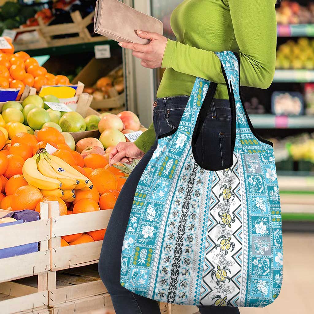 Hawaii Makahiki Turtle Grocery Bag Blue Tapa Pattern LT05 - Polynesian Pride