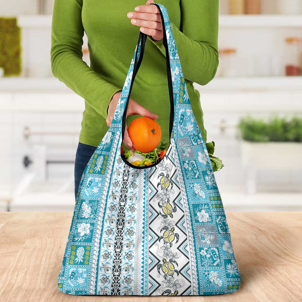 Hawaii Makahiki Turtle Grocery Bag Blue Tapa Pattern LT05 - Polynesian Pride