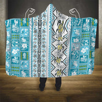 Hawaii Makahiki Turtle Hooded Blanket Blue Tapa Pattern - Polynesian Pride