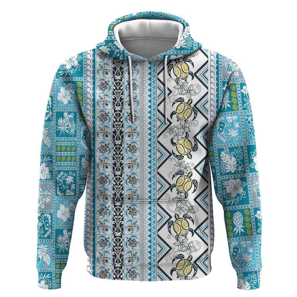 Hawaii Makahiki Turtle Hoodie Blue Tapa Pattern - Polynesian Pride