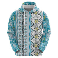 Hawaii Makahiki Turtle Hoodie Blue Tapa Pattern - Polynesian Pride