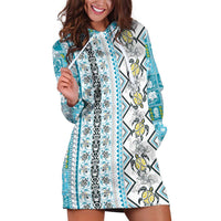 Hawaii Makahiki Turtle Hoodie Dress Blue Tapa Pattern - Polynesian Pride
