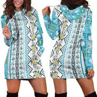 Hawaii Makahiki Turtle Hoodie Dress Blue Tapa Pattern - Polynesian Pride