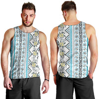 Hawaii Makahiki Turtle Men Tank Top Blue Tapa Pattern - Polynesian Pride