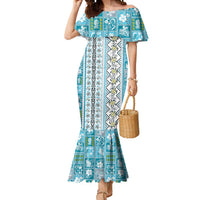 Hawaii Makahiki Turtle Mermaid Dress Blue Tapa Pattern - Polynesian Pride