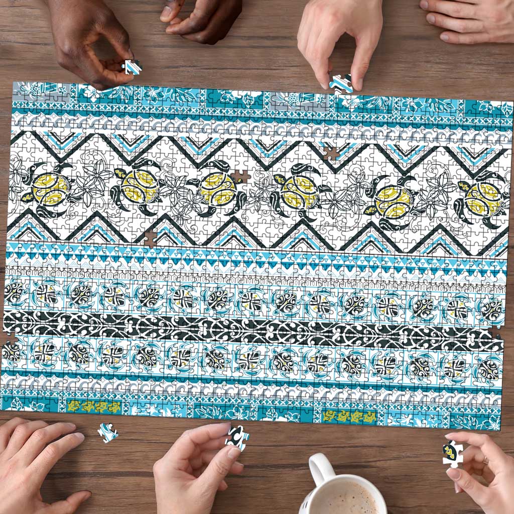 Hawaii Makahiki Turtle Puzzle Blue Tapa Pattern - Polynesian Pride