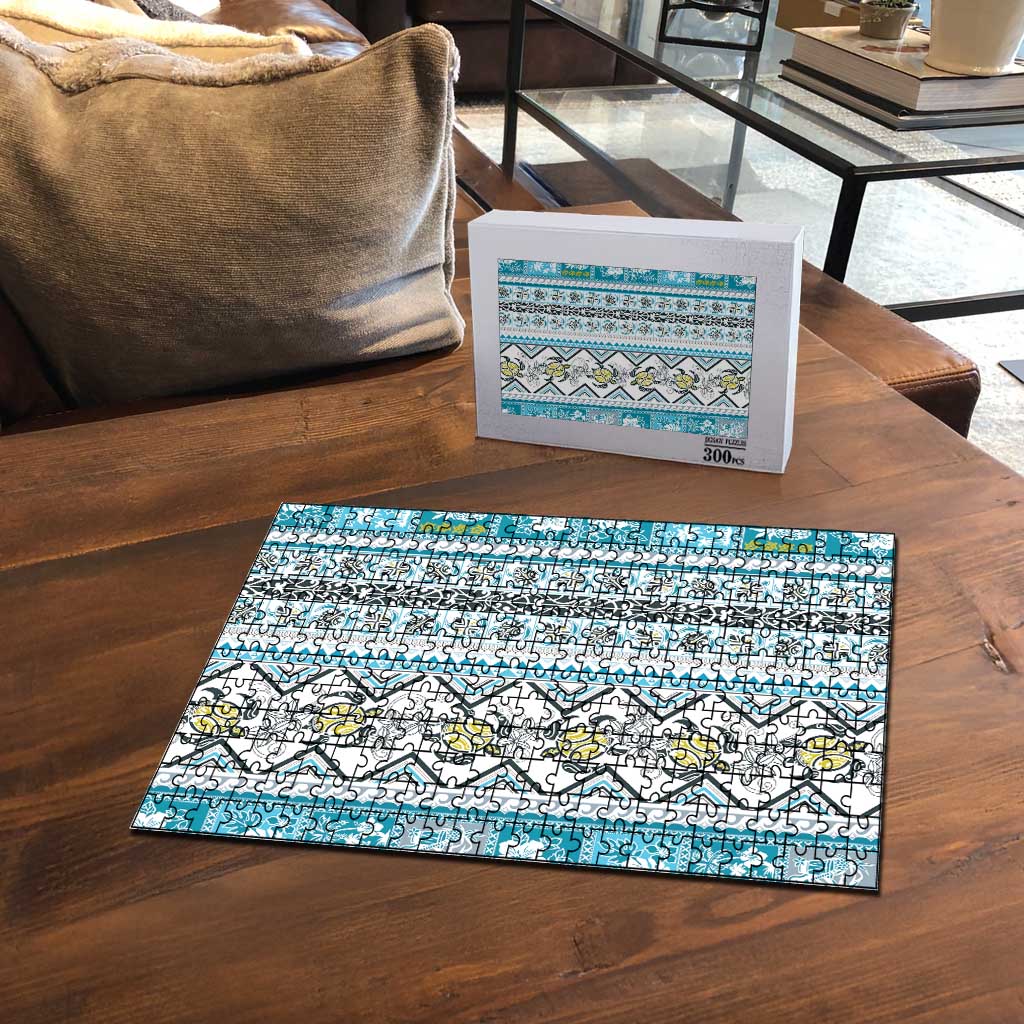 Hawaii Makahiki Turtle Puzzle Blue Tapa Pattern - Polynesian Pride
