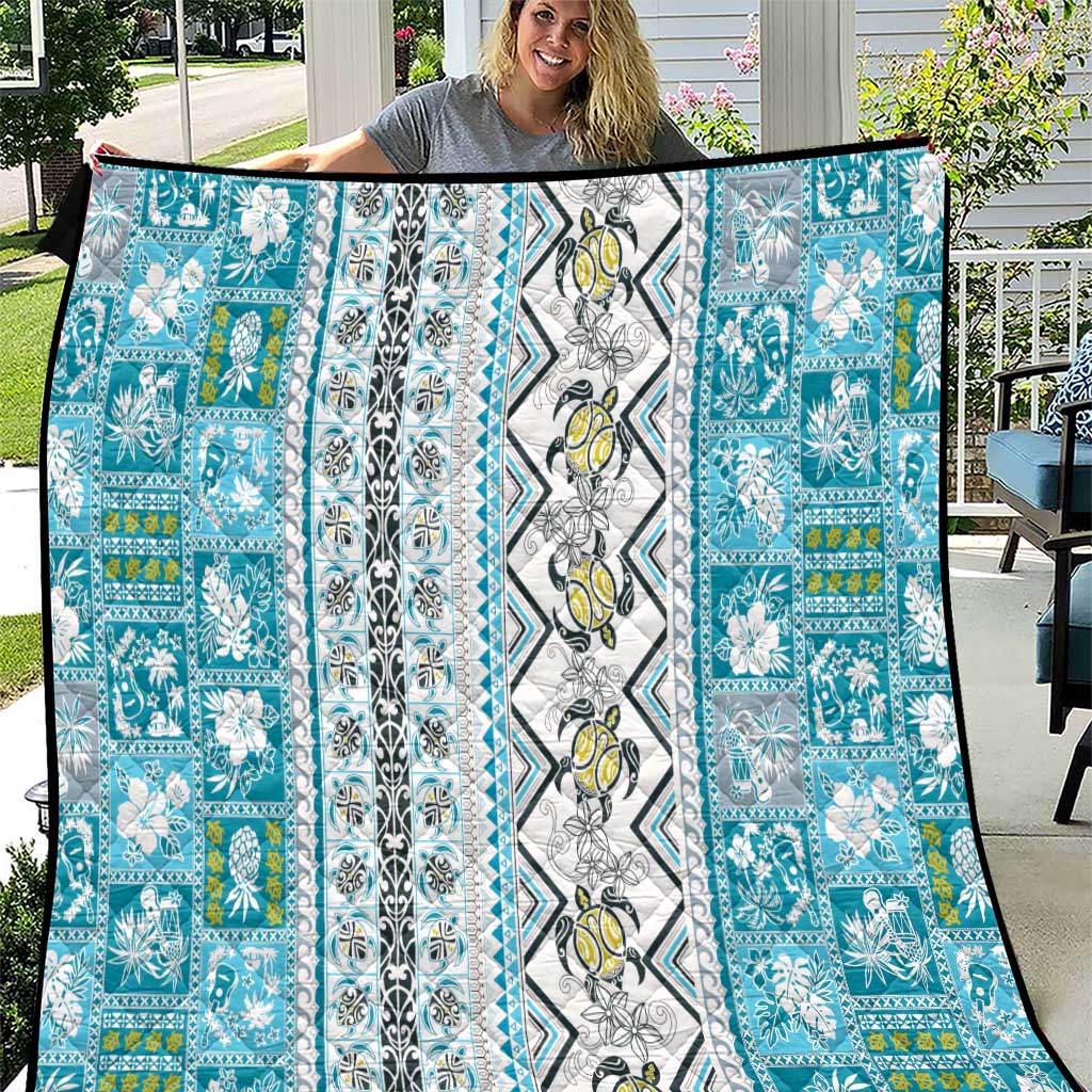 Hawaii Makahiki Turtle Quilt Blue Tapa Pattern - Polynesian Pride