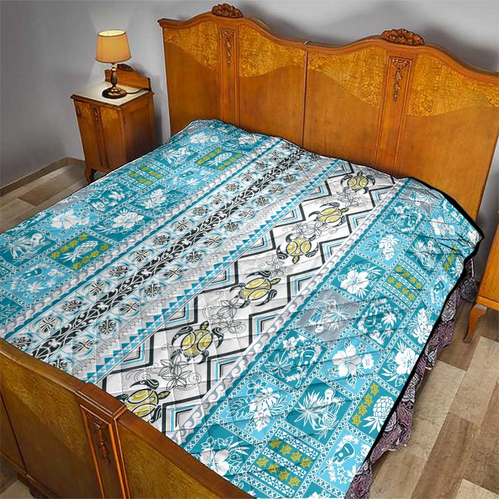 Hawaii Makahiki Turtle Quilt Blue Tapa Pattern - Polynesian Pride
