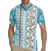 Hawaii Makahiki Turtle Rugby Jersey Blue Tapa Pattern - Polynesian Pride