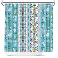 Hawaii Makahiki Turtle Shower Curtain Blue Tapa Pattern - Polynesian Pride