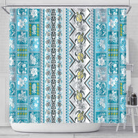 Hawaii Makahiki Turtle Shower Curtain Blue Tapa Pattern - Polynesian Pride