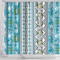 Hawaii Makahiki Turtle Shower Curtain Blue Tapa Pattern - Polynesian Pride