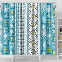 Hawaii Makahiki Turtle Shower Curtain Blue Tapa Pattern - Polynesian Pride