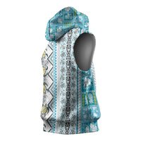 Hawaii Makahiki Turtle Sleeveless Hoodie Blue Tapa Pattern - Polynesian Pride