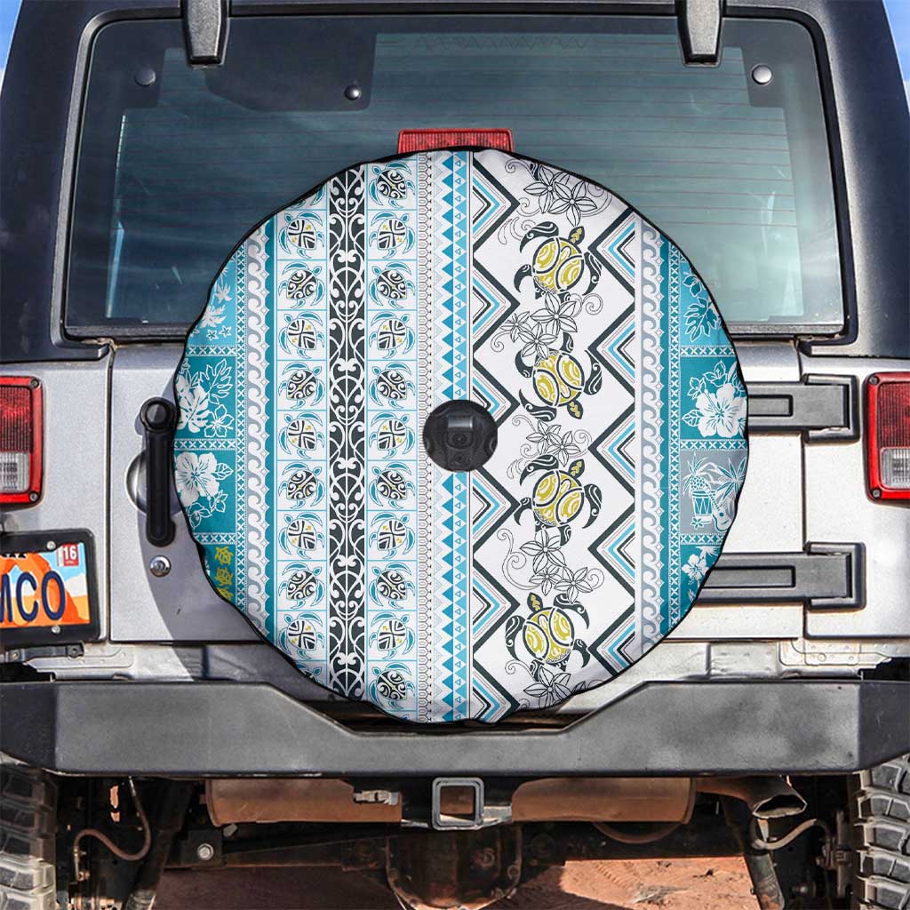 Hawaii Makahiki Turtle Spare Tire Cover Blue Tapa Pattern - Polynesian Pride