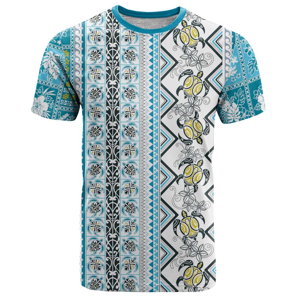 Hawaii Makahiki Turtle T Shirt Blue Tapa Pattern - Polynesian Pride