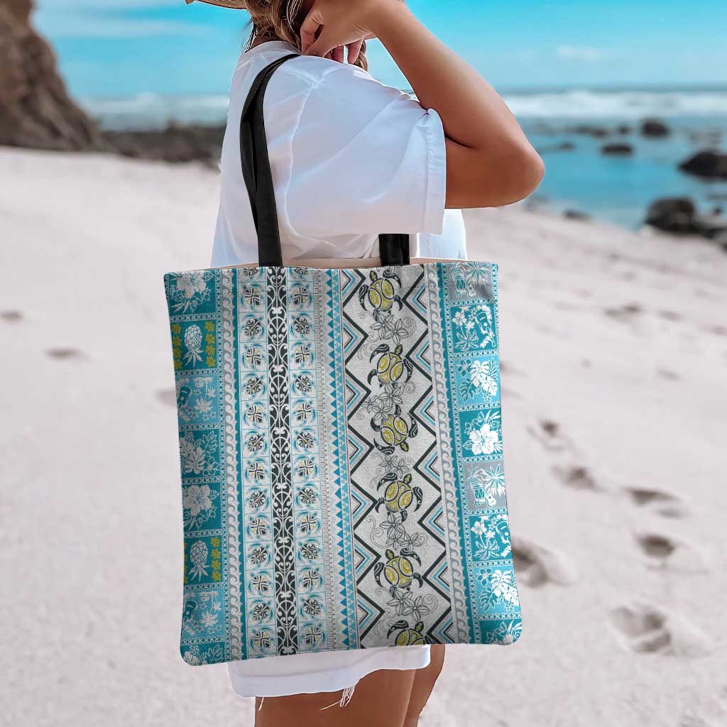 Hawaii Makahiki Turtle Tote Bag Blue Tapa Pattern - Polynesian Pride
