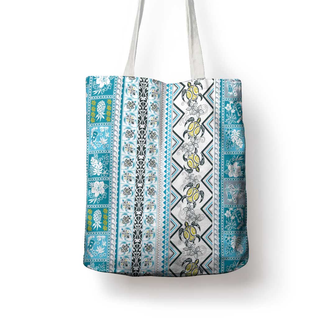 Hawaii Makahiki Turtle Tote Bag Blue Tapa Pattern - Polynesian Pride