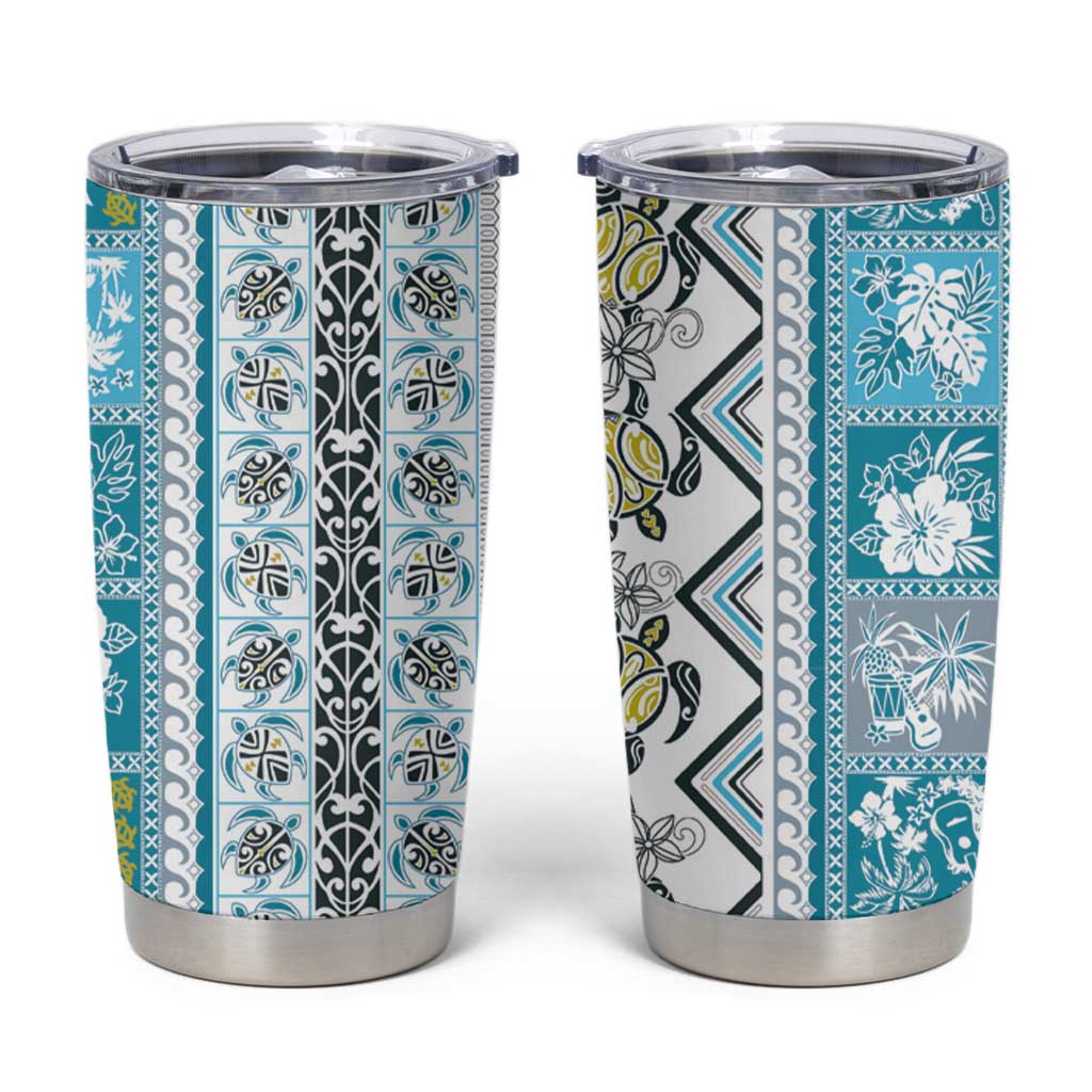 Hawaii Makahiki Turtle Tumbler Cup Blue Tapa Pattern - Polynesian Pride