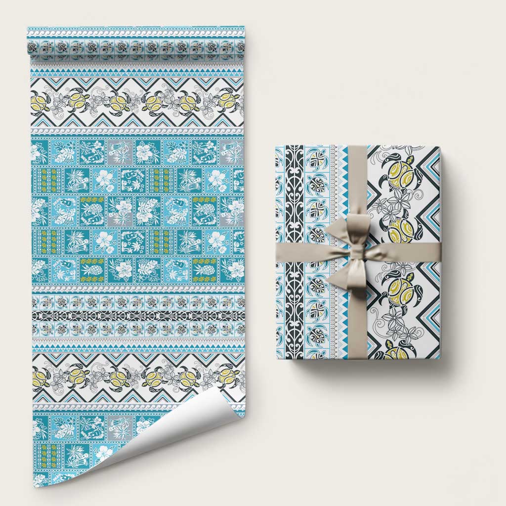 Hawaii Makahiki Turtle Wrapping Paper Blue Tapa Pattern LT05 58" × 23" Blue - Polynesian Pride
