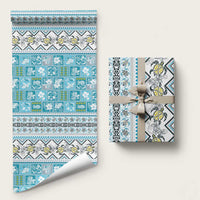 Hawaii Makahiki Turtle Wrapping Paper Blue Tapa Pattern LT05 58" × 23" Blue - Polynesian Pride