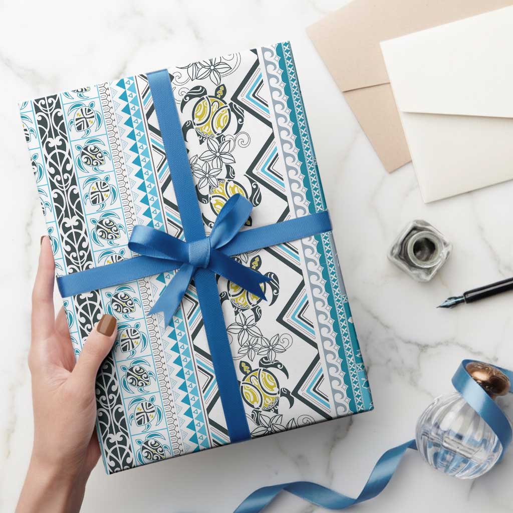 Hawaii Makahiki Turtle Wrapping Paper Blue Tapa Pattern LT05 - Polynesian Pride