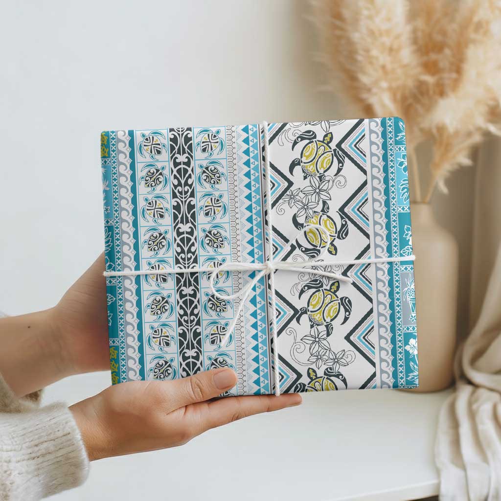 Hawaii Makahiki Turtle Wrapping Paper Blue Tapa Pattern LT05 - Polynesian Pride