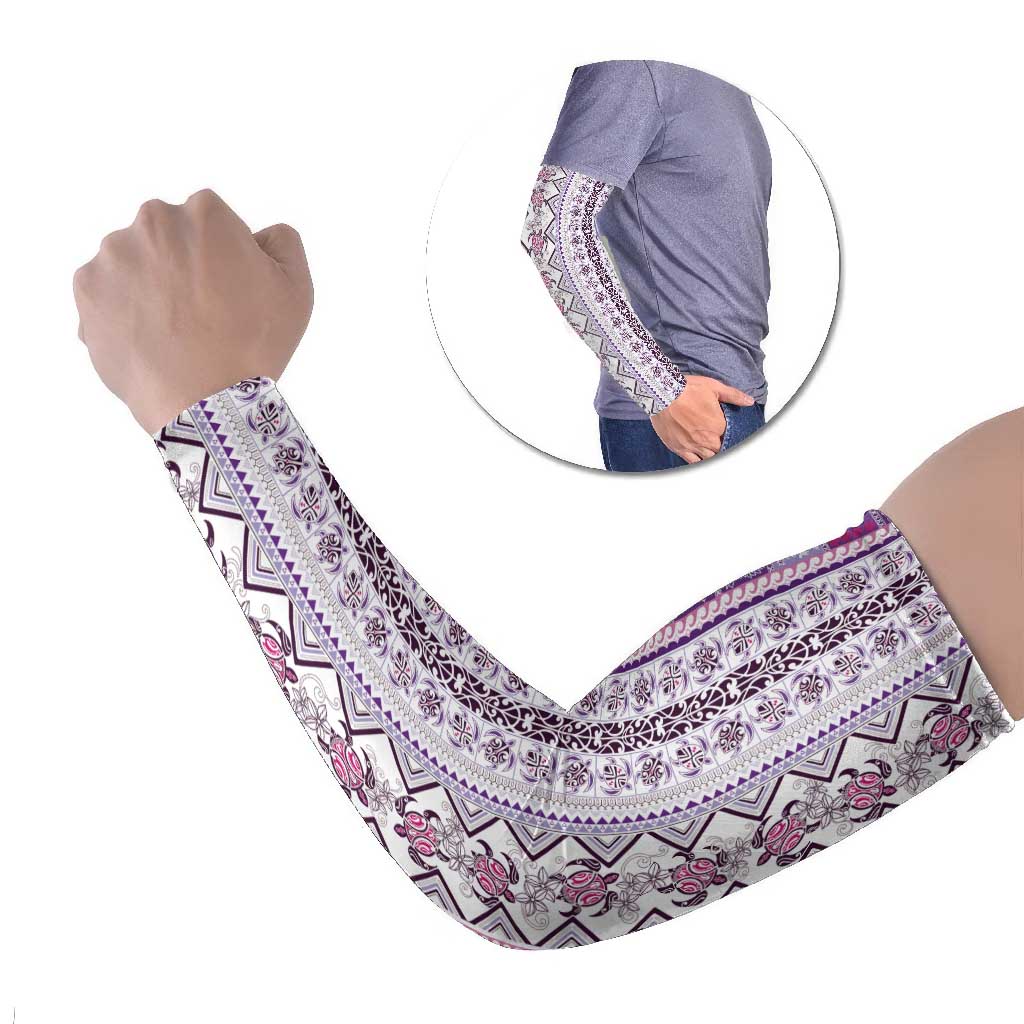 Hawaii Makahiki Turtle Arm Sleeves Violet Tapa Pattern - Polynesian Pride