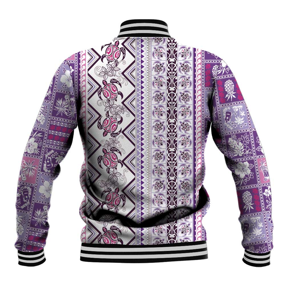 Hawaii Makahiki Turtle Baseball Jacket Violet Tapa Pattern - Polynesian Pride