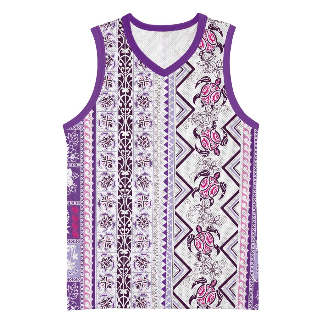 Hawaii Makahiki Turtle Basketball Jersey Violet Tapa Pattern LT05 Unisex Violet - Polynesian Pride