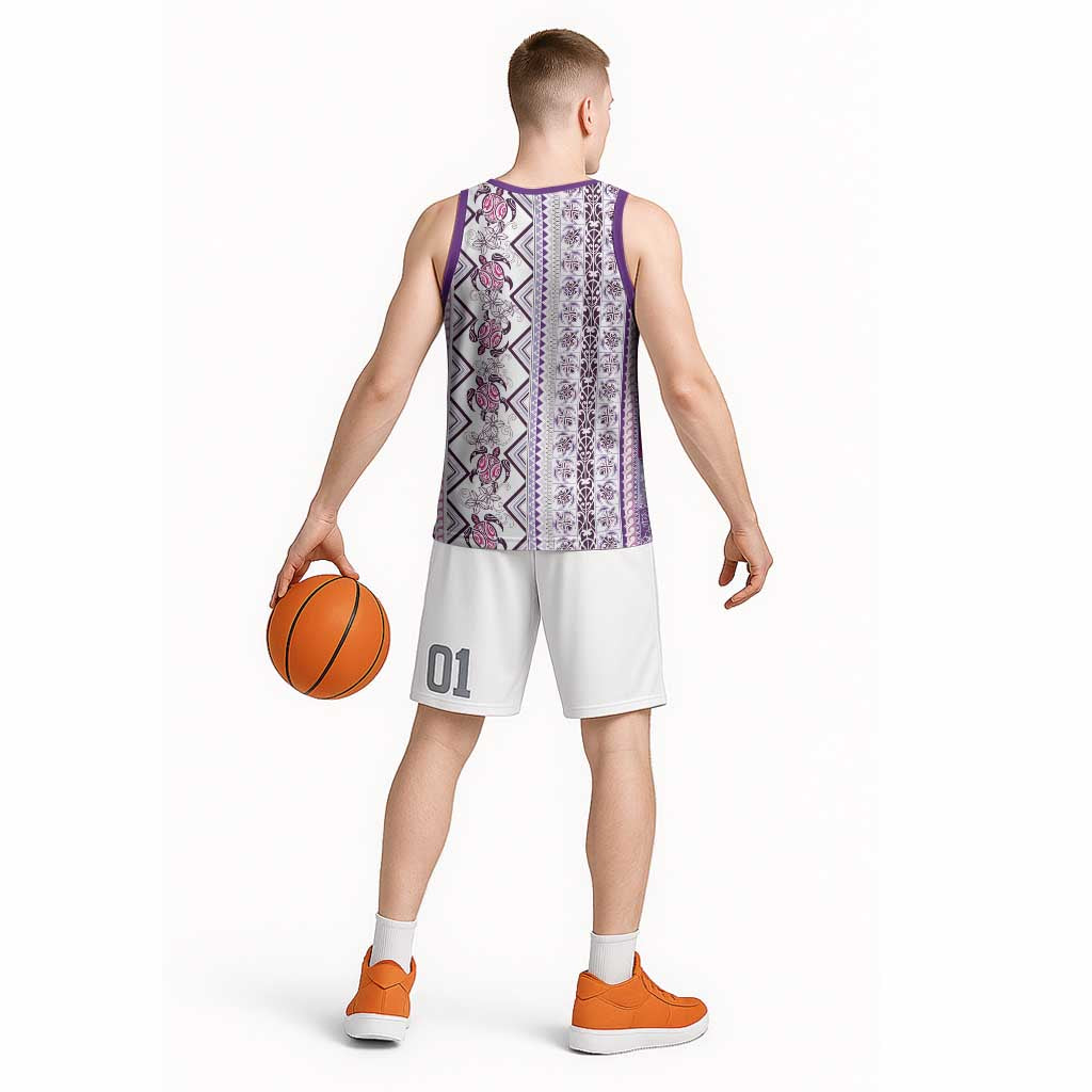 Hawaii Makahiki Turtle Basketball Jersey Violet Tapa Pattern LT05 - Polynesian Pride