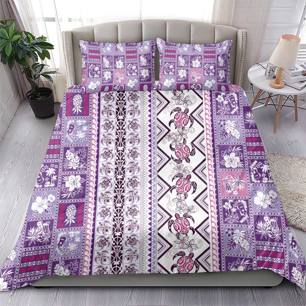 Hawaii Makahiki Turtle Bedding Set Violet Tapa Pattern - Polynesian Pride