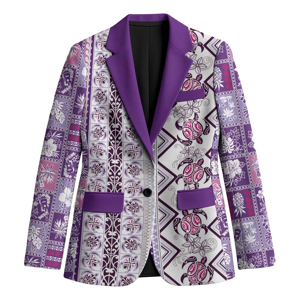 Hawaii Makahiki Turtle Blazer Violet Tapa Pattern LT05 Unisex Violet - Polynesian Pride