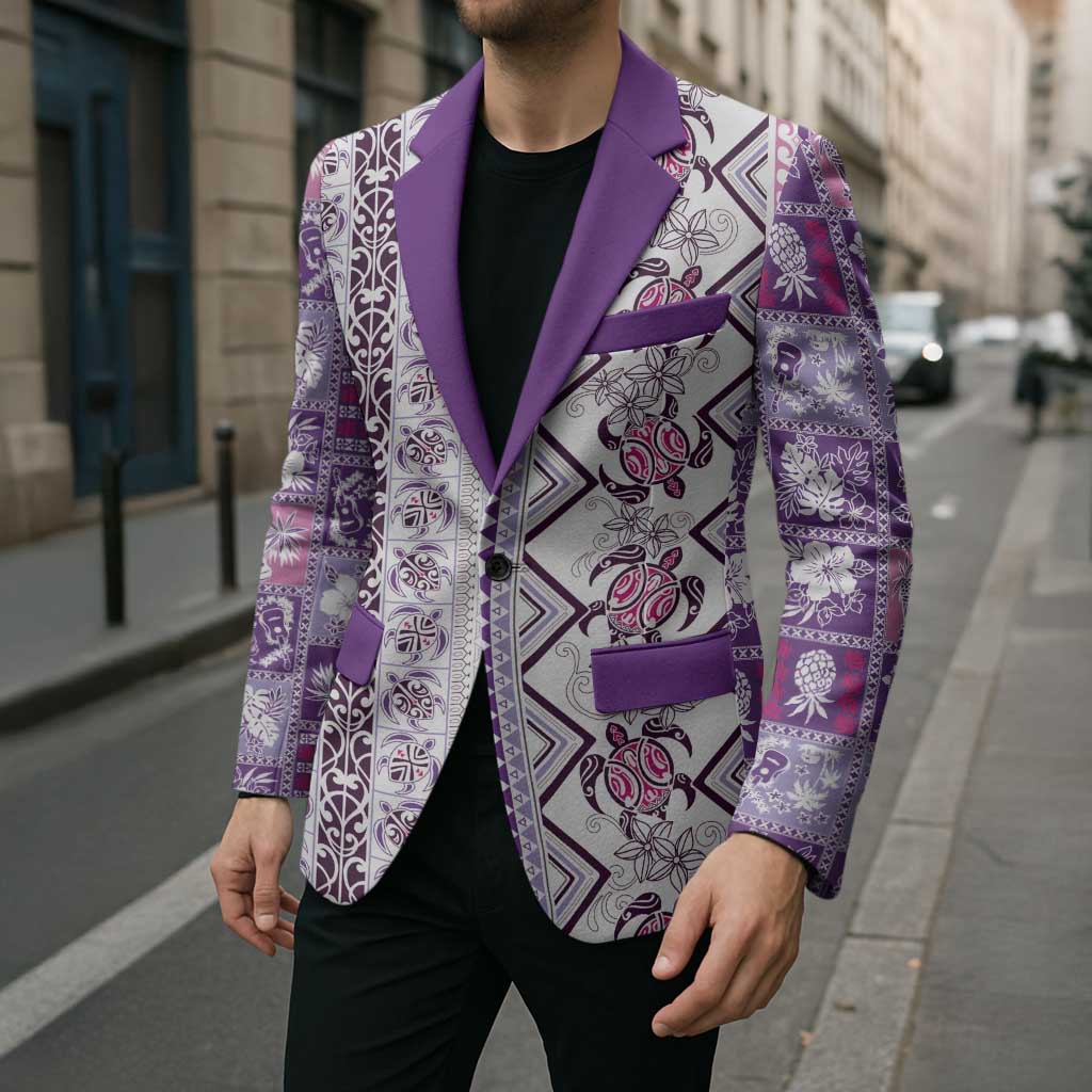 Hawaii Makahiki Turtle Blazer Violet Tapa Pattern LT05 - Polynesian Pride