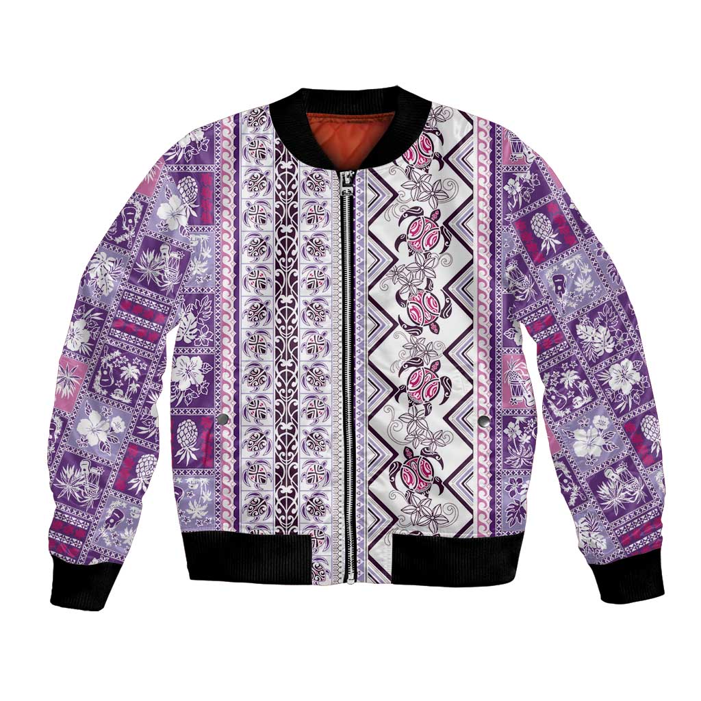 Hawaii Makahiki Turtle Bomber Jacket Violet Tapa Pattern - Polynesian Pride